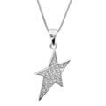 Colliers sur Artemare : Collier en argent rhodi&eacute; cha&icirc;ne avec pendentif &eacute;toile asym&eacute;trique pav&eacute;e d'oxydes blancs - longueur 42cm + 3cm de rallonge