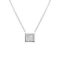 Colliers sur Artemare : Collier en argent rhodi&eacute; cha&icirc;ne avec pendentif carr&eacute; avec 4 oxydes blancs sertis et bords lisses - longueur 40cm + 4cm de rallonge