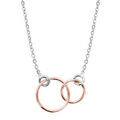 Collier en argent rhodi&eacute; cha&icirc;ne avec pendentif 2 anneaux dor&eacute;s roses emmaill&eacute;s - longueur 40cm + 5cm de rallonge