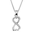 Colliers sur Artemare : Collier en argent rhodi&eacute; cha&icirc;ne avec pendentif infini form&eacute; avec 2 coeurs avec 1 partie lisse et l'autre orn&eacute;e d'oxydes blancs - longueur 42cm + 3cm de rallonge