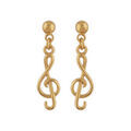 Boucles d'oreille sur Artemare : Boucles d'oreilles pendantes en plaqu&eacute; or clef de sol suspendue et fermoir poussette