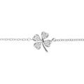 Bracelets sur Artemare : Bracelet en argent rhodi&eacute; cha&icirc;ne avec au milieu tr&egrave;fle &agrave; 4 feuilles orn&eacute; d'oxydes blancs sertis - longueur 16cm + 2cm de rallonge