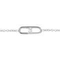 Bracelets sur Artemare : Bracelet en argent rhodi&eacute; cha&icirc;ne avec au milieu anneau ovale long avec 1 oxyde blanc serti au milieu - longueur 16cm + 3cm de rallonge