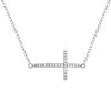 Collier en argent rhodi&eacute; cha&icirc;ne avec pendentif 1 grande croix chr&eacute;tienne orn&eacute;e d'oxydes blancs sertis - longueur 43cm + 2cm de rallonge