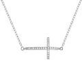 Colliers sur Artemare : Collier en argent rhodi&eacute; cha&icirc;ne avec pendentif 1 grande croix chr&eacute;tienne orn&eacute;e d'oxydes blancs sertis - longueur 43cm + 2cm de rallonge