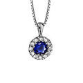 Collier avec pendentif en argent rhodi&eacute; collection joaillerie 1 gros oxyde bleu au centre avec contour en oxydes blancs Artemare