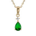 Collier en plaqu&eacute; or avec pendentif collection joaillerie goutte en oxyde verte suspendue &agrave; 1 petit oxyde rond blanc Artemare