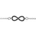 Bracelets sur Artemare : Bracelet en argent rhodi&eacute; cha&icirc;ne avec petit symbole infini orn&eacute; d'oxydes noirs au milieu - longueur 16cm + 2cm de rallonge