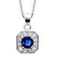 Colliers sur Artemare : Collier en argent rhodi&eacute; collection joaillerie cha&icirc;ne avec pendentif carr&eacute; avec angles bisaut&eacute;s et oxydes sertis blancs dispos&eacute;s en forme de fleur avec coeur en oxyde bleu - longueur 42cm + 3cm de rallonge