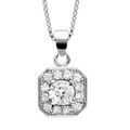 Colliers sur Artemare : Collier en argent rhodi&eacute; cha&icirc;ne avec pendentif carr&eacute; avec angles bisaut&eacute;s et oxydes sertis blancs dispos&eacute;s en forme de fleur - longueur 42cm + 3cm de rallonge