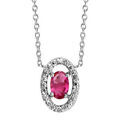 Colliers sur Artemare : Collier en argent rhodi&eacute; collection joaillerie cha&icirc;ne avec pendentif oxyde ovale fuchsia et entourage d'oxydes blancs sertis - longueur 40cm + 4cm de rallonge