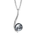 Colliers sur Artemare : Collier en argent rhodi&eacute; cha&icirc;ne avec pendentif vague d'oxydes blancs sertis avec perle grise de synth&egrave;se 40cm + 4cm