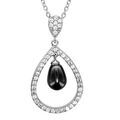 Collier en argent rhodi&eacute; cha&icirc;ne avec pendentif goutte suspendue orn&eacute;e d'oxydes blancs et perle grise de synth&egrave;se - longueur 40cm + 4cm Artemare