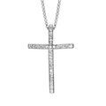 Collier en argent rhodi&eacute; cha&icirc;ne avec pendentif croix chr&eacute;tienne en rails d'oxydes blancs sertis - longueur 42cm + 3cm de rallonge Artemare
