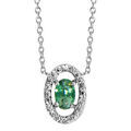 Colliers sur Artemare : Collier en argent rhodi&eacute; collection joaillerie cha&icirc;ne avec pendentif oxyde ovale vert et entourage d'oxydes blancs sertis - longueur 40cm + 4cm de rallonge