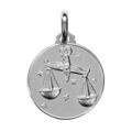 Pendentif m&eacute;daille en argent rhodi&eacute; zodiaque Balance