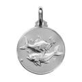 Pendentif m&eacute;daille en argent rhodi&eacute; zodiaque Poissons Artemare