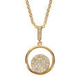 Colliers sur Artemare : Collier en plaqu&eacute; or cha&icirc;ne avec pendentif anneau avec rond pav&eacute; d'oxydes blancs sertis &agrave; l'int&eacute;rieur et b&eacute;li&egrave;re orn&eacute;e d'oxydes blancs - longueur 40cm + 4cm de rallonge