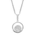 Collier en argent rhodi&eacute; cha&icirc;ne avec pendentif anneau avec rond pav&eacute; d'oxydes blancs sertis &agrave; l'int&eacute;rieur et b&eacute;li&egrave;re orn&eacute;e d'oxydes blancs - longueur 40cm + 4cm de rallonge