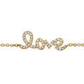 Bracelet en plaqu&eacute; or cha&icirc;ne avec "love" orn&eacute; d'oxydes blancs sertis au milieu - longueur 16cm + 2cm de rallonge