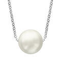 Collier en argent rhodi&eacute; cha&icirc;ne avec pendentif perle blanche de synth&egrave;se 40cm + 4cm