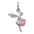 Pendentifs sur Artemare : Pendentif en argent rhodi&eacute; f&eacute;e qui tient 1 boule en r&eacute;sine et strass roses