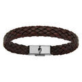 Bracelet en cuir marron tressage large - longueur 20,5cm r&eacute;glable