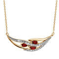 Collier en plaqu&eacute; or cha&icirc;ne avec pendentif grappe avec 3 navettes en oxydes rouges et rails d'oxydes blancs sertis - longueur 42cm + 3cm de rallonge