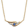 Collier en plaqu&eacute; or cha&icirc;ne avec pendentif 2 brins torsad&eacute;s dont 1 lisse et l'autre orn&eacute; d'oxydes blancs et 1 oxyde bleu fonc&eacute; au milieu - longueur 43cm + 2cm de rallonge