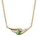 Colliers sur Artemare : Collier en plaqu&eacute; or cha&icirc;ne avec pendentif 2 brins torsad&eacute;s dont 1 lisse et l'autre orn&eacute; d'oxydes blancs et 1 oxyde vert au milieu - longueur 43cm + 2cm de rallonge