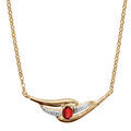 Colliers sur Artemare : Collier en plaqu&eacute; or cha&icirc;ne avec pendentif 2 brins torsad&eacute;s dont 1 lisse et l'autre orn&eacute; d'oxydes blancs et 1 oxyde rouge au milieu - longueur 43cm + 2cm de rallonge
