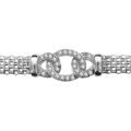 Bracelet en argent rhodi&eacute; cha&icirc;ne maille milanaise avec au milieu 3 maillons orn&eacute;s d'oxydes blancs sertis - longueur 16cm + 2cm de rallonge
