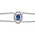 Bracelets sur Artemare : Bracelet en argent rhodi&eacute; collection joaillerie cha&icirc;ne doubl&eacute;e avec au milieu 1 oxyde ovale bleu et entourage d'oxydes blancs sertis - longueur 16cm + 2cm de rallonge