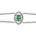 Bracelet en argent rhodi&eacute; collection joaillerie cha&icirc;ne doubl&eacute;e avec au milieu 1 oxyde ovale vert et entourage d'oxydes blancs sertis - longueur 16cm + 2cm de rallonge Artemare