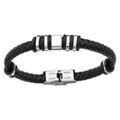 Bracelet en acier et caoutchouc noir tress&eacute; avec &eacute;l&eacute;ments lisses - longueur 19.5cm r&eacute;glable