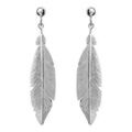Boucles d'oreilles pendantes en argent rhodi&eacute; plume finement rainur&eacute;e et suspendue avec fermoir poussette Artemare