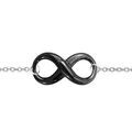 Bracelet en argent rhodi&eacute; cha&icirc;ne avec symbole infini en c&eacute;ramique noire au milieu - longueur 16cm + 3cm de rallonge
