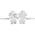 Bracelet en argent cha&icirc;ne avec 2 petites filles reli&eacute;es par un coeur au milieu - longueur 16cm + 3cm de rallonge