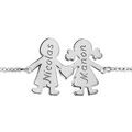 Bracelet en argent cha&icirc;ne avec 1 petite fille et 1 petit gar&ccedil;on reli&eacute;s par un coeur au milieu - longueur 16cm + 3cm de rallonge Artemare