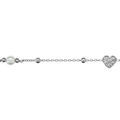 Bracelet en argent rhodi&eacute; cha&icirc;ne avec boules lisses, 1 coeur orn&eacute; d'oxydes blancs au milieu et 1 perle blanche synth&eacute;tique - longueur 16cm + 3cm de rallonge