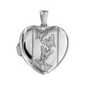 Pendentif en argent rhodi&eacute; cassolette coeur avec gravure papillons sur 1 bande au milieu - possibilit&eacute; d'ins&eacute;rer 1 ou 2 photos droite et gauche Artemare