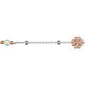 Bracelet en argent rhodi&eacute; cha&icirc;ne avec boules lisses, 1 tr&egrave;fle &agrave; 4 feuilles dor&eacute; rose et orn&eacute; d'oxydes blancs au milieu et 1 perle blanche synth&eacute;tique - longueur 16cm + 3cm de rallonge Artemare