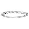 Bracelet jonc en argent rhodi&eacute; articul&eacute; avec 2 brins torsad&eacute;s sur le dessus, 1 lisse et le second orn&eacute; d'oxydes blancs sertis