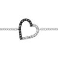 Bracelet en argent rhodié chaîne avec au milieu coeur évidé avec 1 moitié en oxydes blancs sertis et l'autre en oxydes noirs - longueur 16cm + 2cm de rallonge Bracelets sur Artemare : Bracelet en argent rhodié chaîne avec au milieu coeur évidé avec 1 moitié en oxydes blancs sertis et l'autre en oxydes noirs - longueur 16cm + 2cm de rallonge