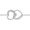 Bracelet en argent rhodi&eacute; cha&icirc;ne avec au milieu 2 coeurs emmaill&eacute;s avec 1 moiti&eacute; sur chaque orn&eacute;e d'oxydes blancs sertis - longueur 16cm + 2cm de rallonge