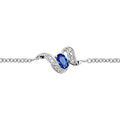 Bracelet en argent rhodi&eacute; collection joaillerie cha&icirc;ne avec au milieu 1 oxyde ovale bleu au centre de vagues orn&eacute;es d'oxydes blancs sertis - longueur 16cm + 2cm de rallonge
