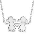 Collier en argent cha&icirc;ne avec pendentif 2 petites filles reli&eacute;es par un coeur au milieu possibilit&eacute; de gravure- longueur 40cm + 4cm de rallonge