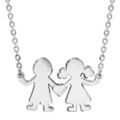 Colliers sur Artemare : Collier en argent cha&icirc;ne avec pendentif 1 petite fille et 1 petit gar&ccedil;on reli&eacute;s par un coeur au milieu possibilit&eacute; de gravure- longueur 40cm + 4cm de rallonge