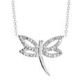 Colliers sur Artemare : Collier en argent rhodi&eacute; cha&icirc;ne avec pendentif libellule ajour&eacute;e avec ailes orn&eacute;es d'oxydes blancs au milieu - longueur 37cm + 4cm de rallonge