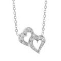 Colliers sur Artemare : Collier en argent rhodi&eacute; cha&icirc;ne avec pendentif 2 coeurs &eacute;vid&eacute;s superpos&eacute;s et orn&eacute;s d'oxydes blancs - longueur 37cm + 4cm de rallonge
